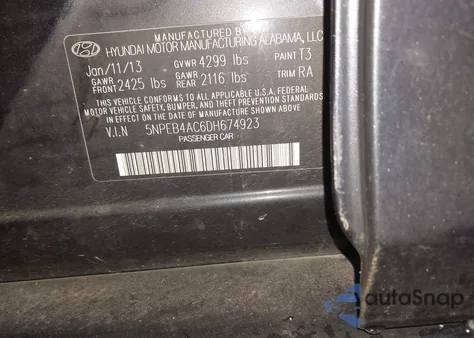 2013 Hyundai Sonata Gls z USA, uszkodzony, nr VIN 5NPEB4AC6DH674923